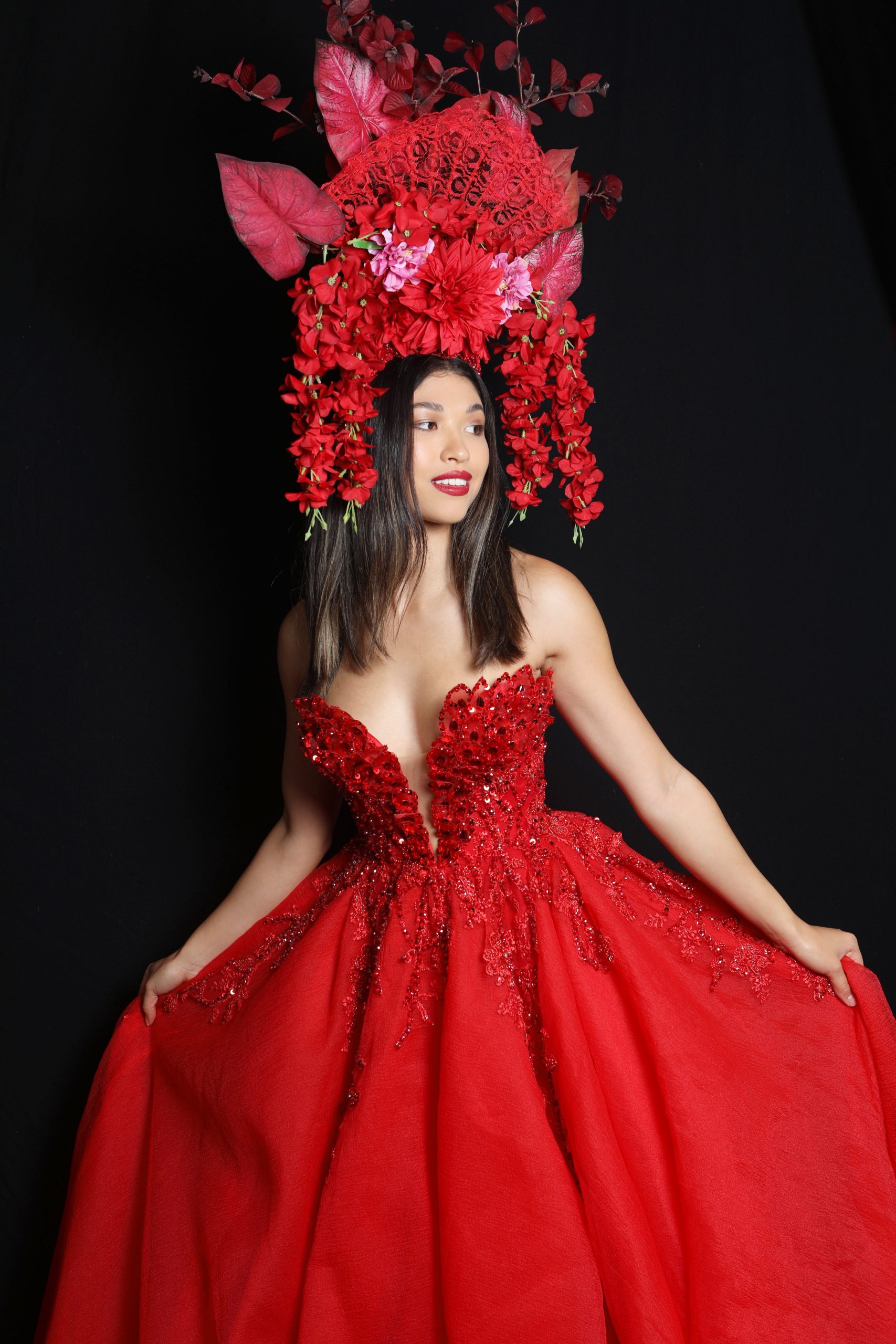 Floral Red Princess - Human Statue Bodyart